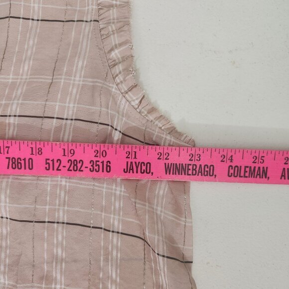 Ann Taylor Blouse XL Sleeveless Pink Plaid Ruffle Trim - Picture 8 of 10